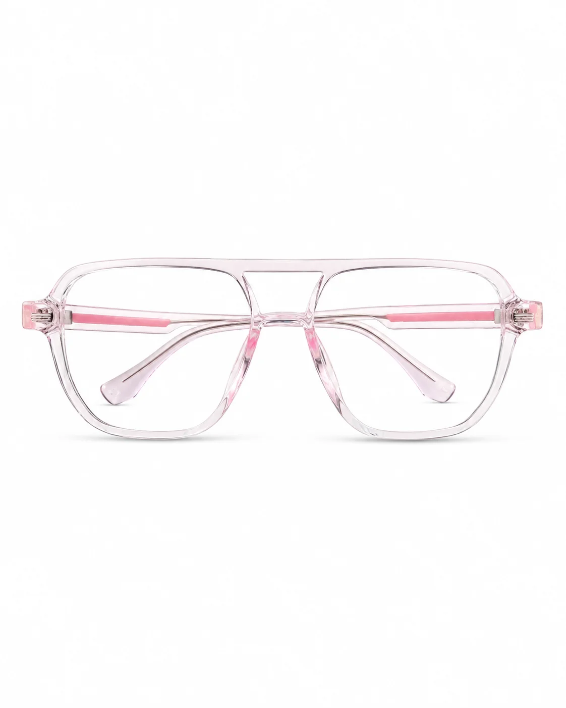 Armazón aviador transparente con detalles rosa
